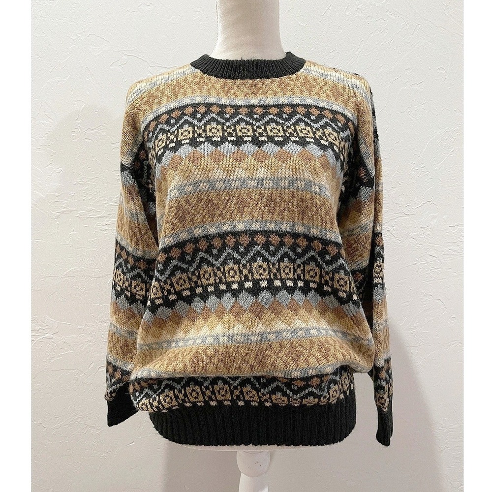 Handmade Alpaca Wool Fair Isle Sweater M Nordic Cabin Cozy Grandpa Unisex‎
